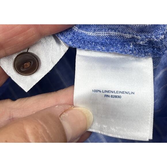 Land's End Womens 100% Linen Blue Striped Size 1X Minimalist Coastal Beachy - Picture 4 of 9